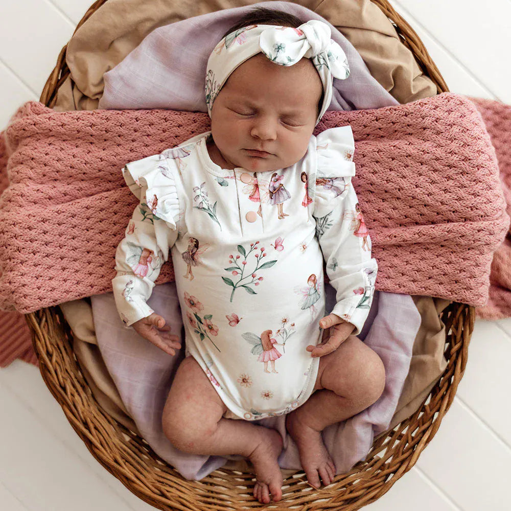 Snuggle Hunny Kids Unisex Onesie NB Fairy Garden Long Sleeve Organic Bodysuit with Frill