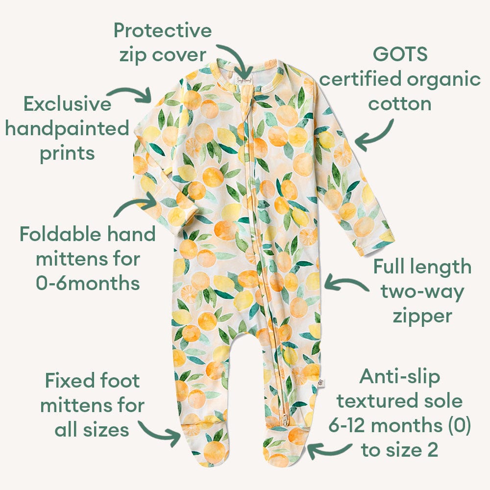 Snuggle Hunny Kids Unisex Onesie Sunny Citrus Organic Snuggle Sleepsuit Zip Footie