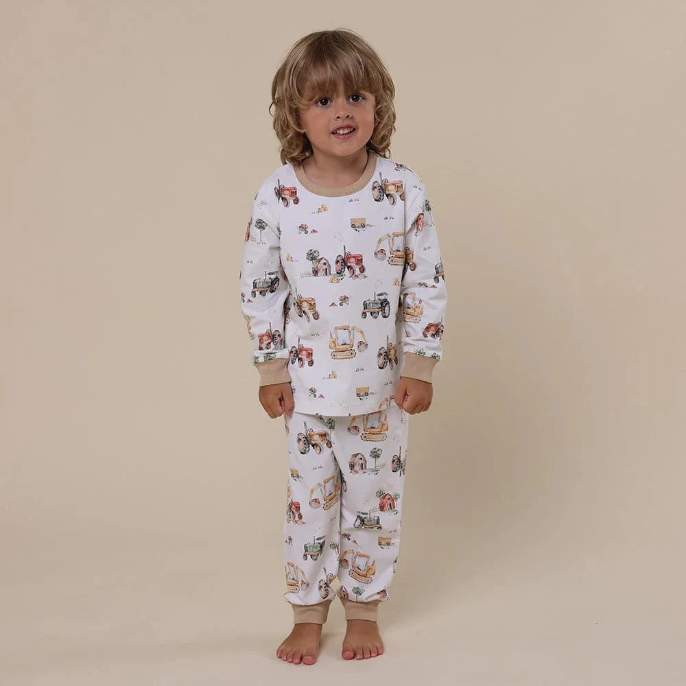 Snuggle Hunny Kids Unisex Sleepware Diggers & Tractors Organic Kids Long Sleeve PJ Set