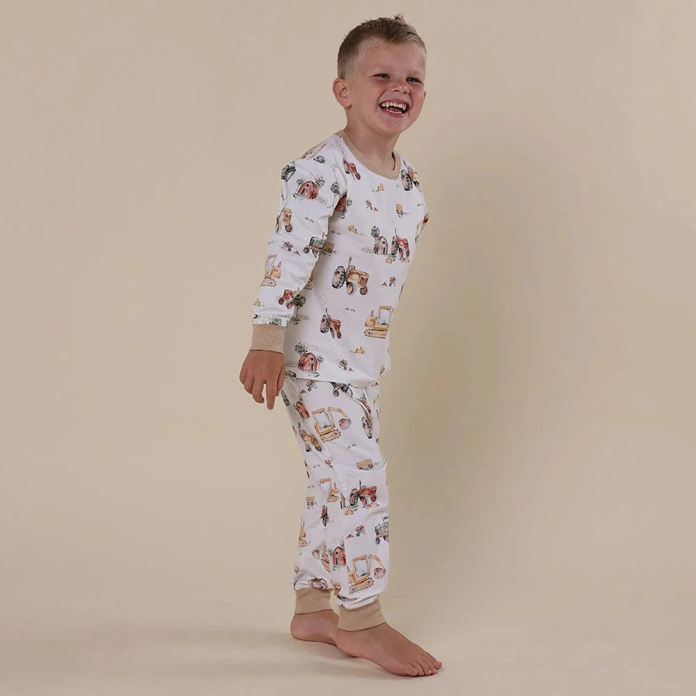 Snuggle Hunny Kids Unisex Sleepware Diggers & Tractors Organic Kids Long Sleeve PJ Set