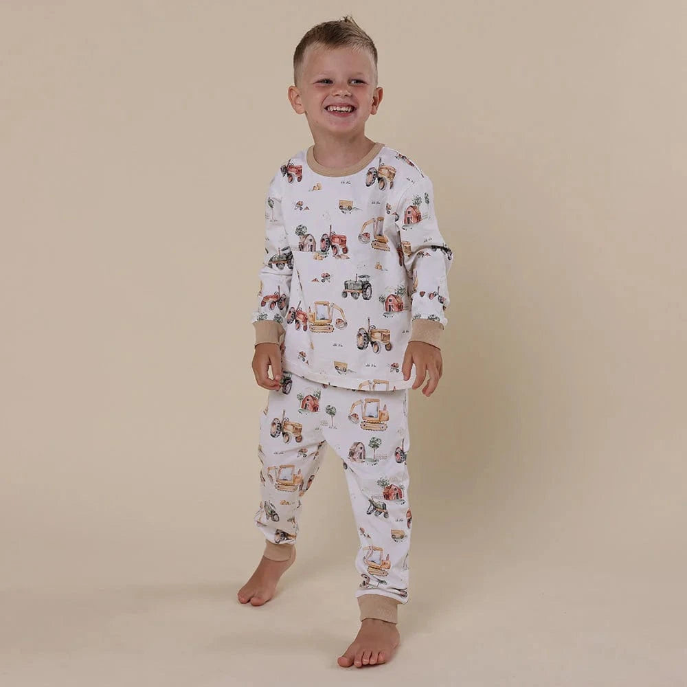 Snuggle Hunny Kids Unisex Sleepware Diggers & Tractors Organic Kids Long Sleeve PJ Set