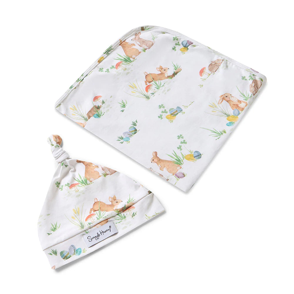 Easter Bunnies Organic Jersey Wrap & Beanie Set