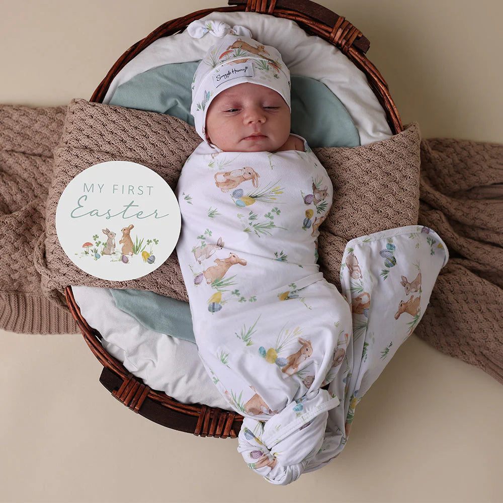 Easter Bunnies Organic Jersey Wrap & Beanie Set