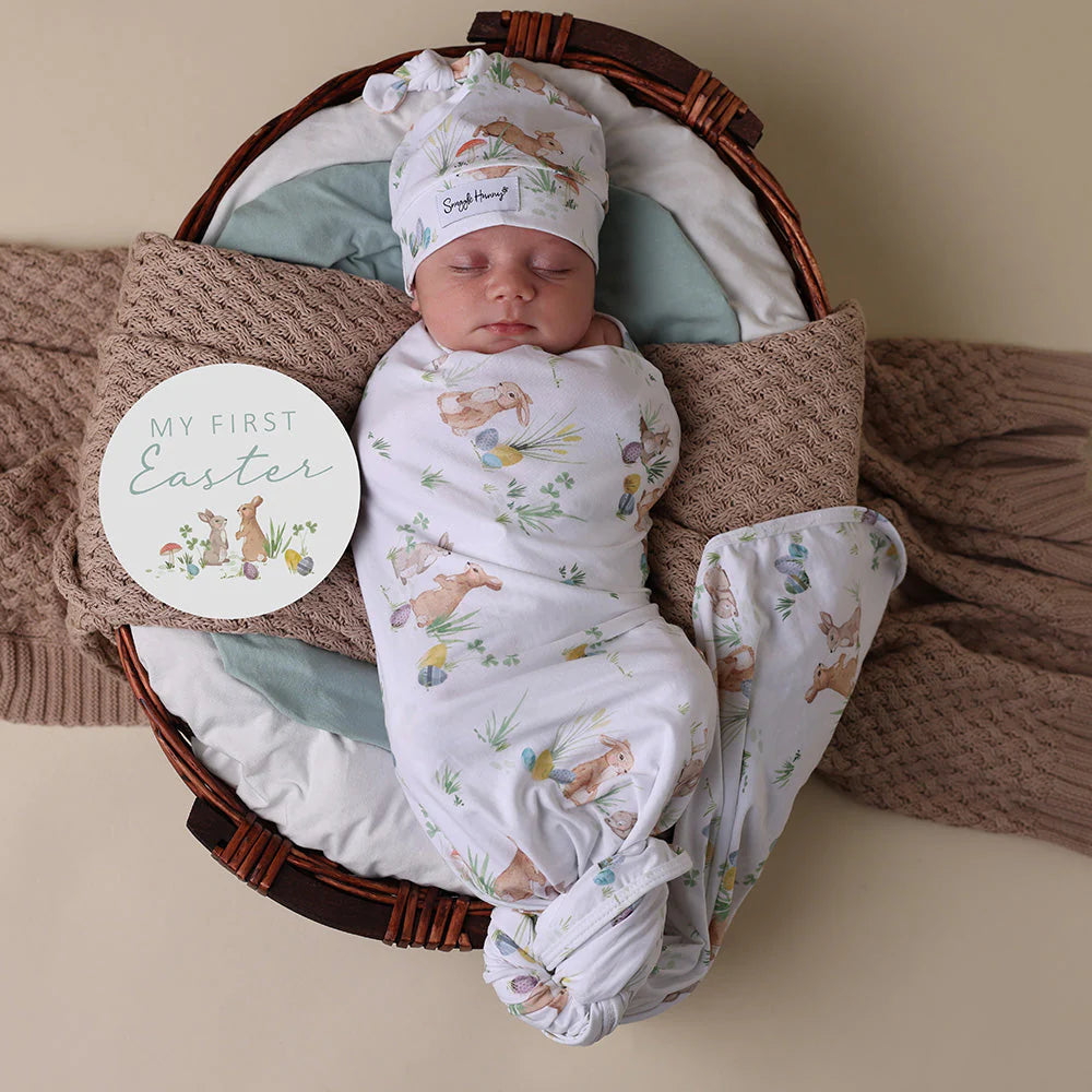 Easter Bunnies Organic Jersey Wrap & Beanie Set