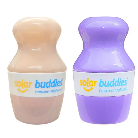 Solar Buddies Baby Care Twin Pack with full nude and purple sunscreen applicators for gentle baby sun protection.