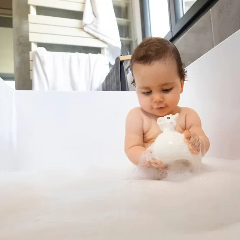 Sophie the Giraffe So Pure bath toy by Sophie la Giraffe, soft rubber giraffe-shaped bath toy for babies and toddlers.