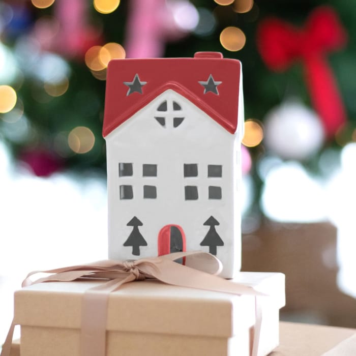 Splosh Christmas red ceramic house room decor with light-up windows