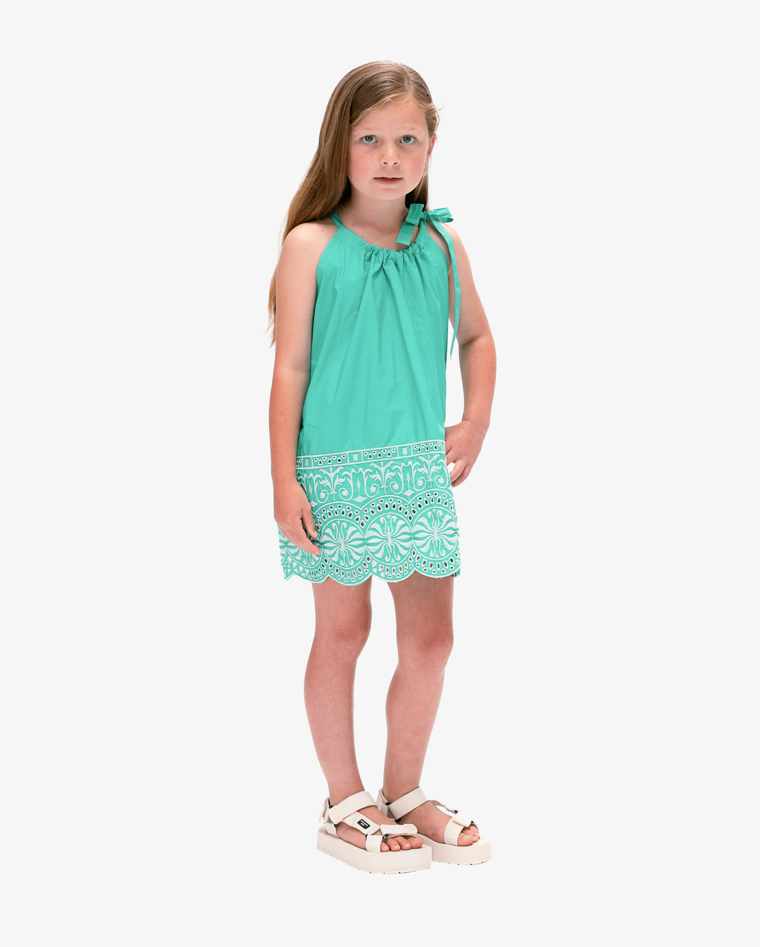 The Girl Club Dresses Teal Boarder Embroidery Dress