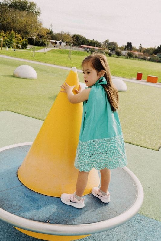 The Girl Club Dresses Teal Boarder Embroidery Dress