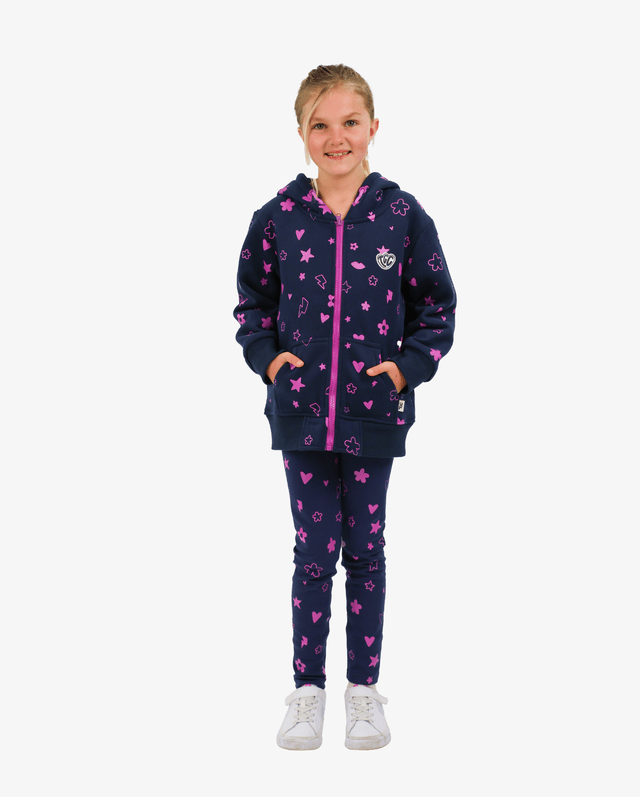 Navy icons zip hood girl jumper by The Girl Club featuring a front zipper and a cozy, casual style for girls.
