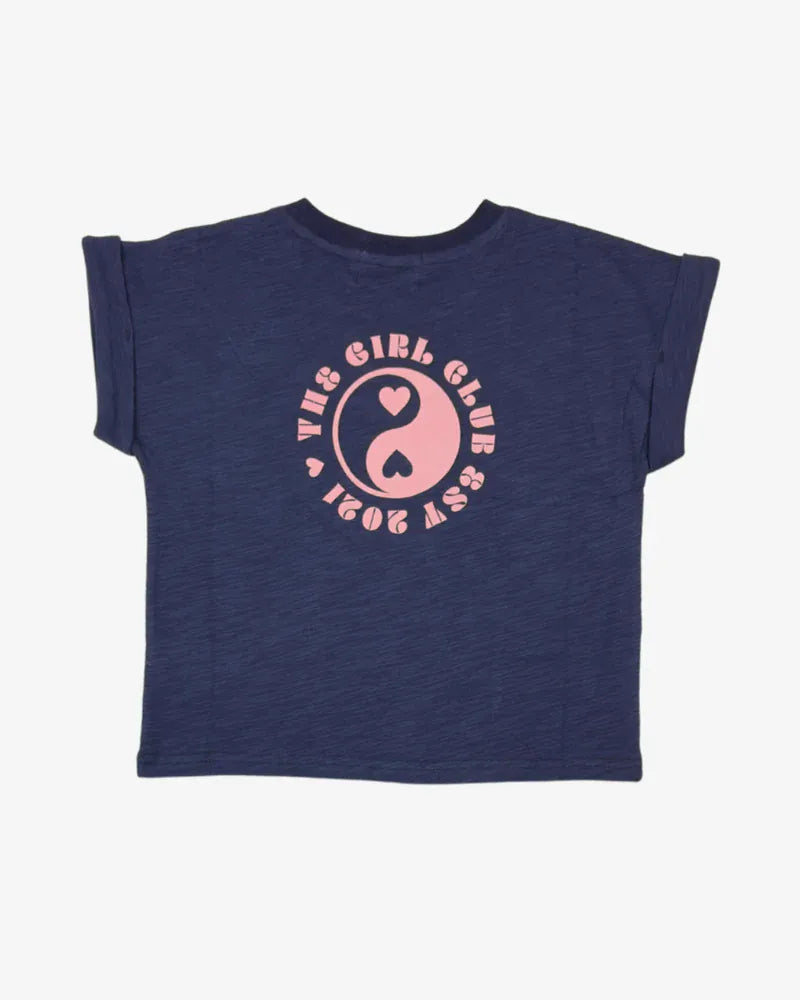 Navy TGC Slub Girls Top by The Girl Club, featuring a casual, soft fabric design with a round neckline and long sleeves.