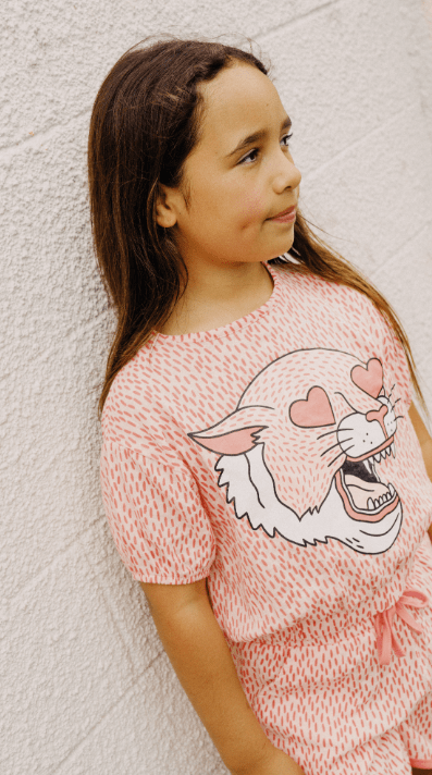 The Girl Club Tees Coral Leopard Heart Muslin Top