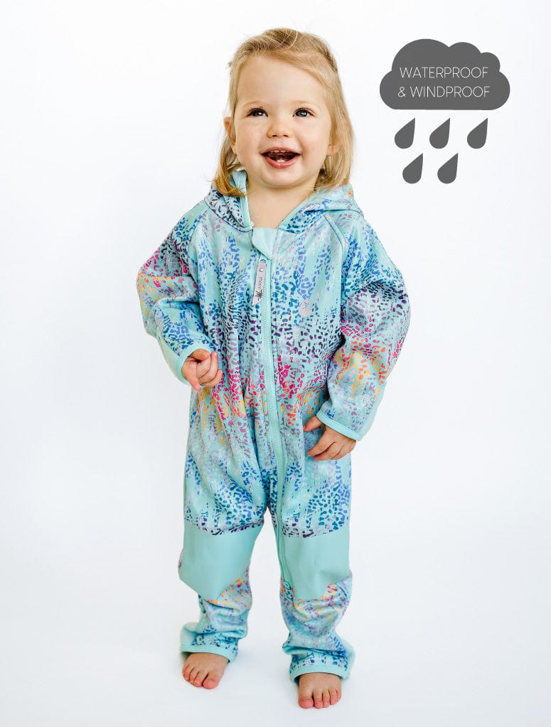 Therm Girls All In One All-Weather Fleece Onesie - Rainbow Leopard