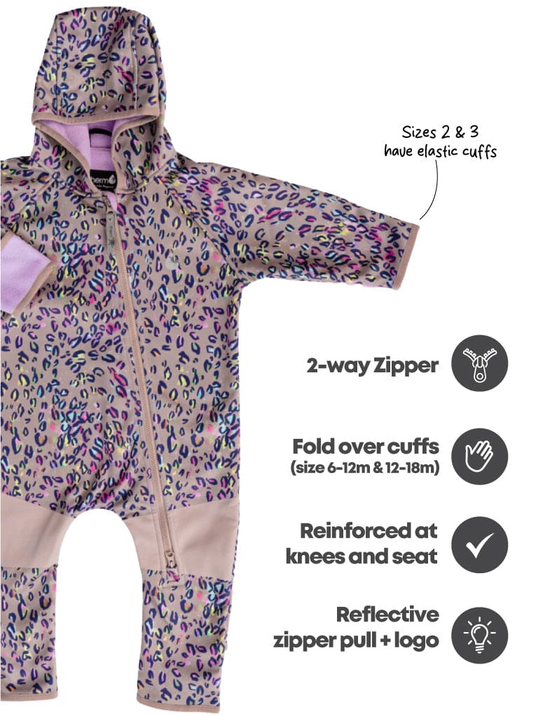 Therm Girls All In One All-Weather Fleece Onesie - Rainbow Leopard