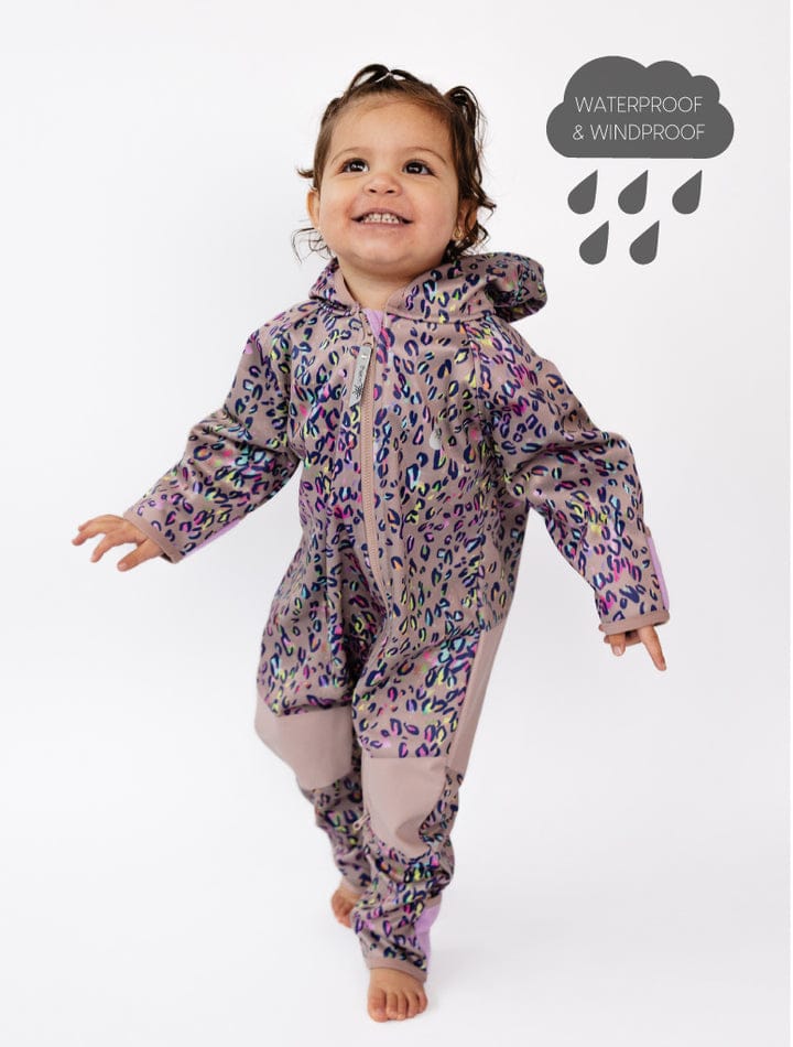 Therm Girls All In One All-Weather Fleece Onesie - Rainbow Leopard