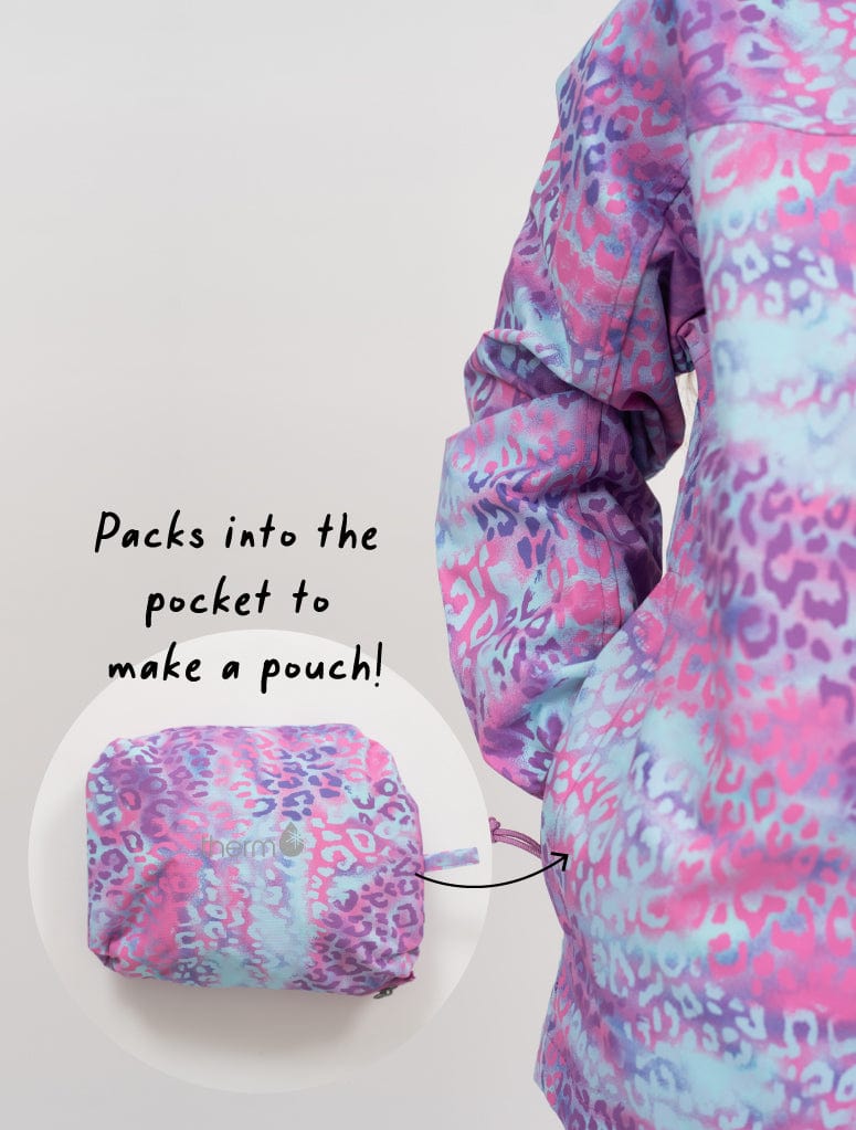 Therm Girls Jacket 10K Packaway Rainshell - Rainbow Leopard