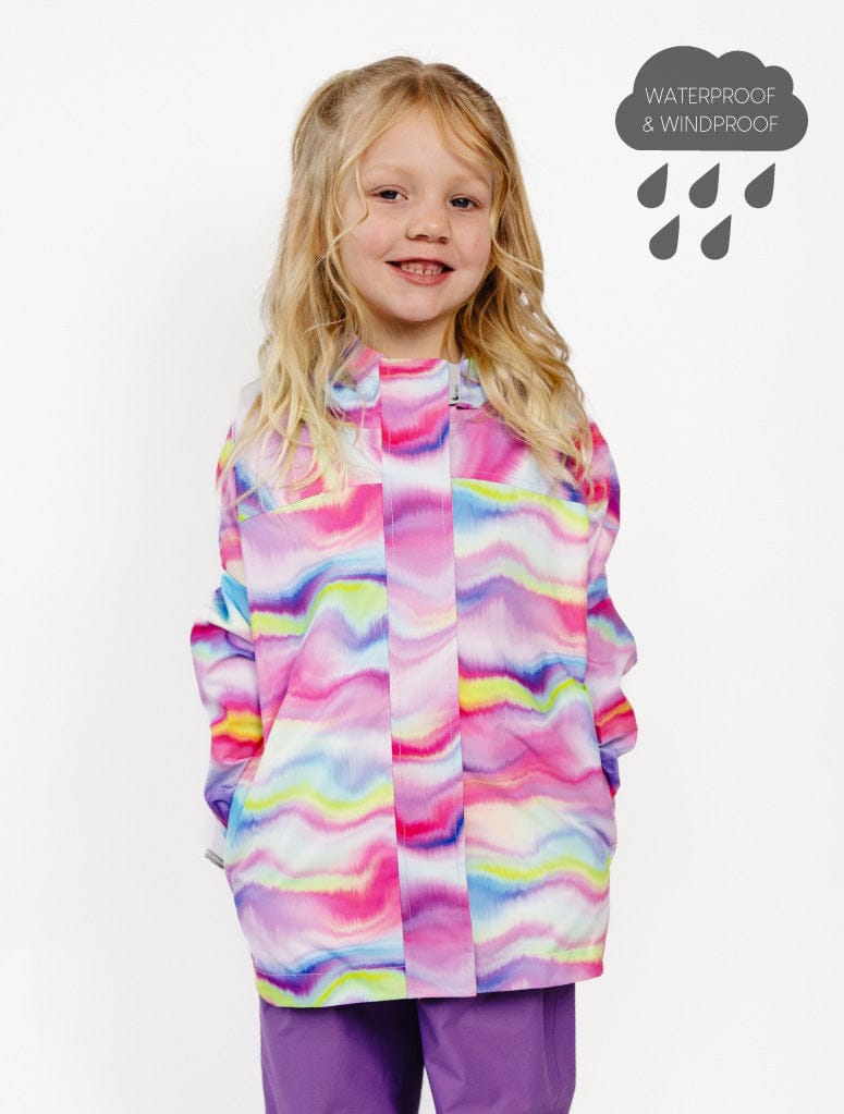 Therm Girls Jacket 2Y 10K Packaway Rainshell - Rainbow Wave