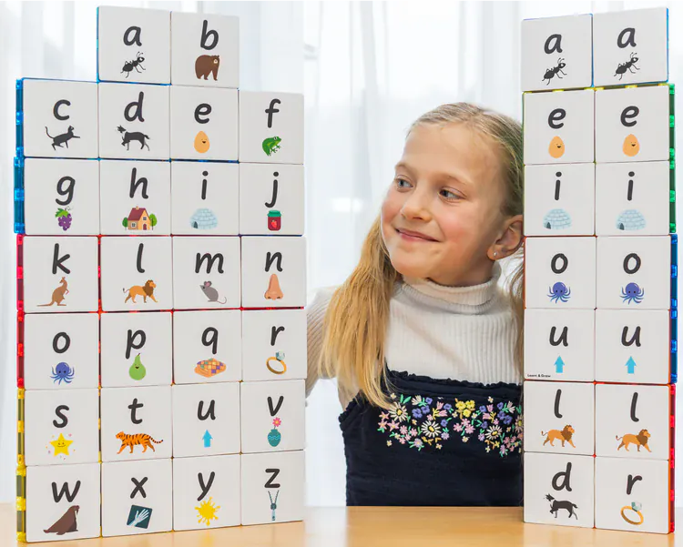 TileTek Toys TileTek - 40 Piece Magnetic Tile Toppers - Alphabet Lowercase
