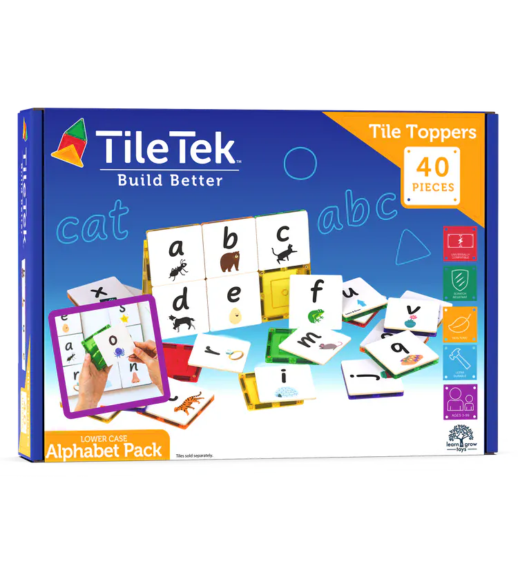 TileTek Toys TileTek - 40 Piece Magnetic Tile Toppers - Alphabet Lowercase