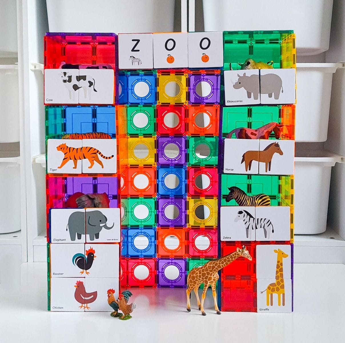 TileTek Toys TileTek - 40 Piece Magnetic Tile Toppers - Animal Pack
