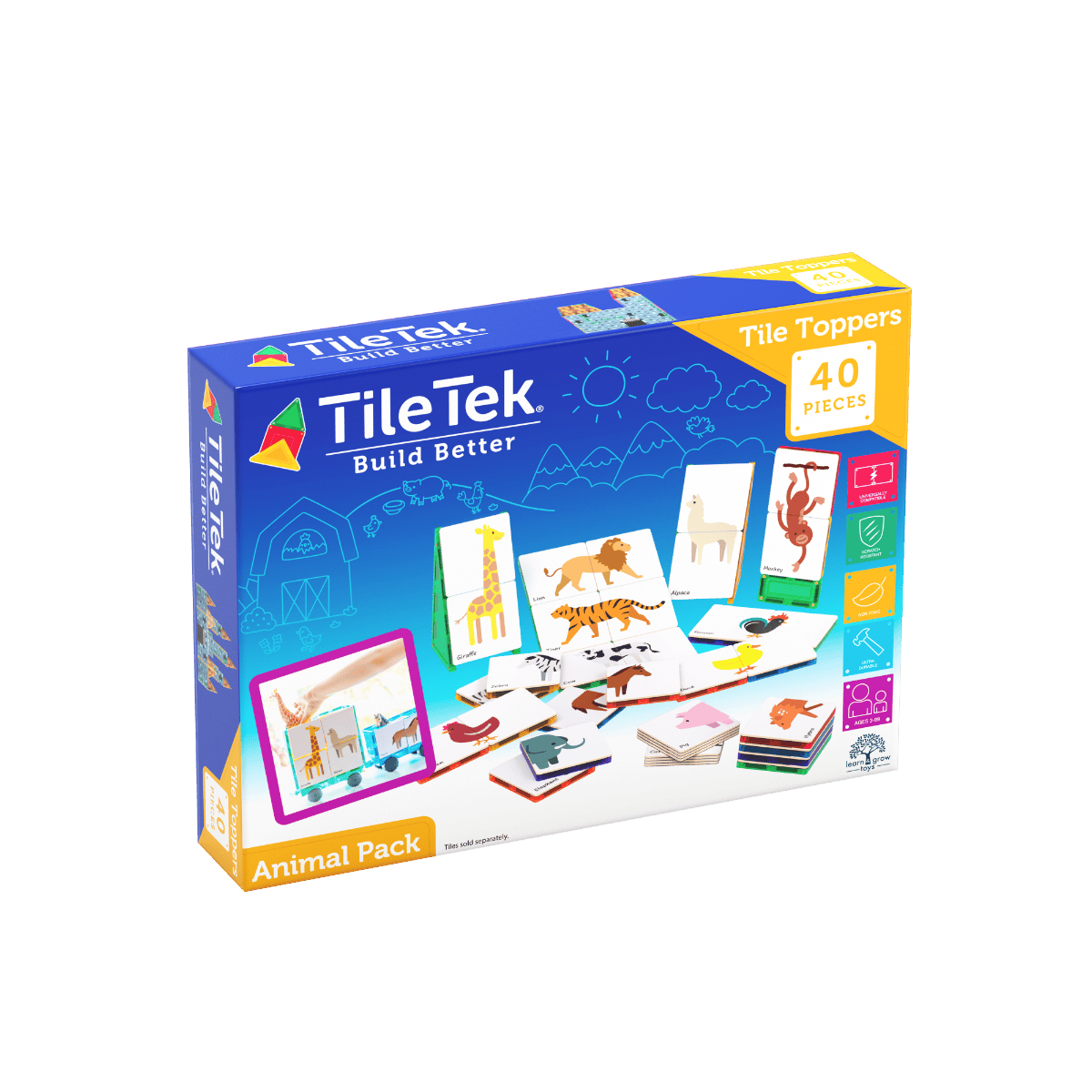 TileTek Toys TileTek - 40 Piece Magnetic Tile Toppers - Animal Pack