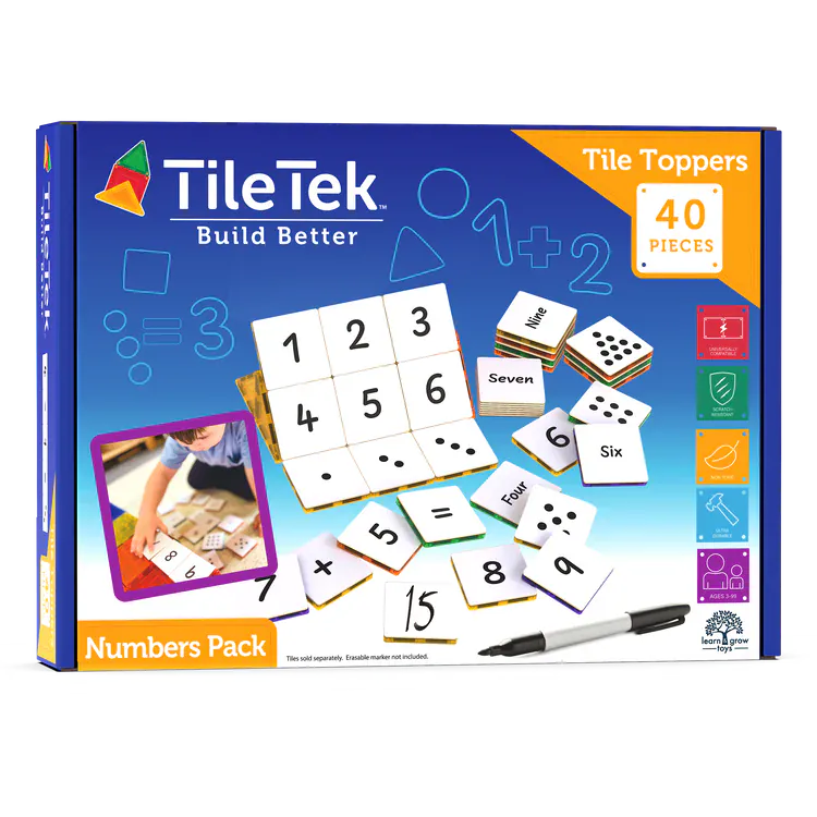 TileTek Toys TileTek - 40 Piece Magnetic Tile Toppers - Numbers