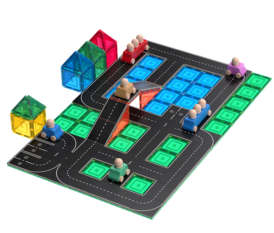TileTek Toys TileTek - 40 Piece Magnetic Tile Toppers - Roads