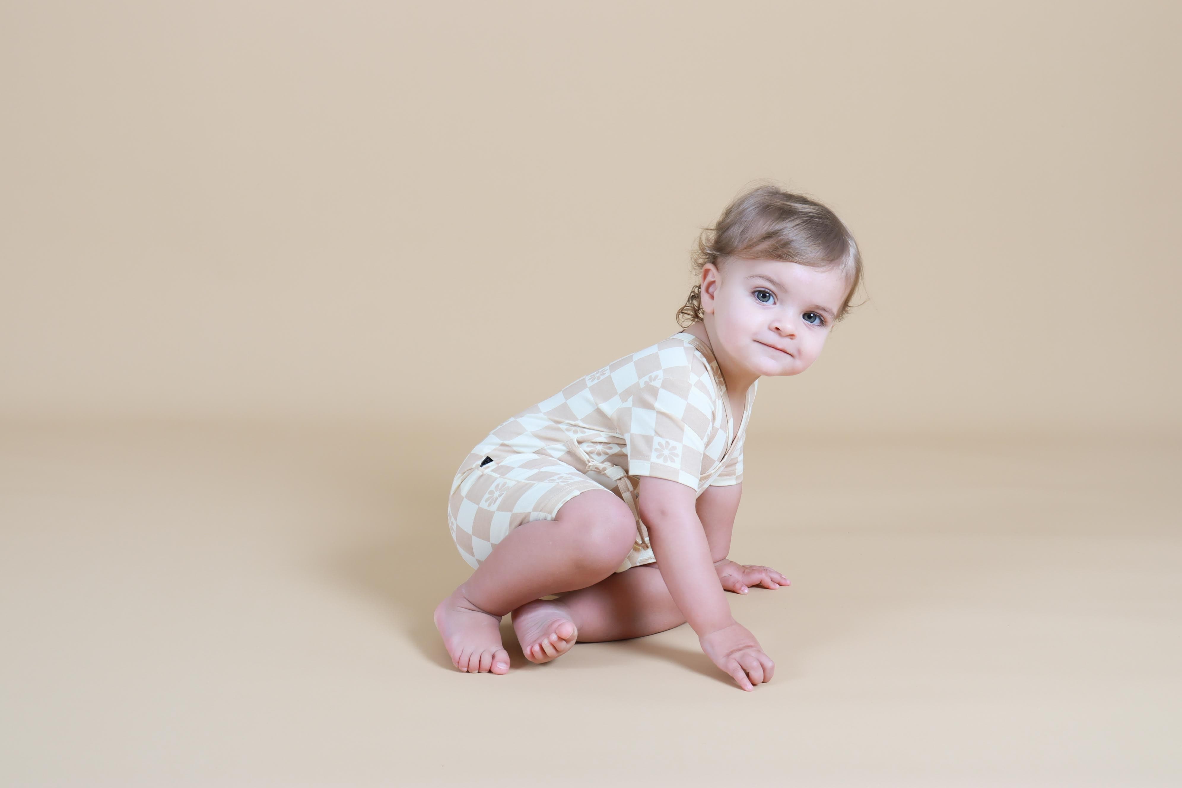 Tiny Tribe Girls All In One Daisy Check Cross Over Romper