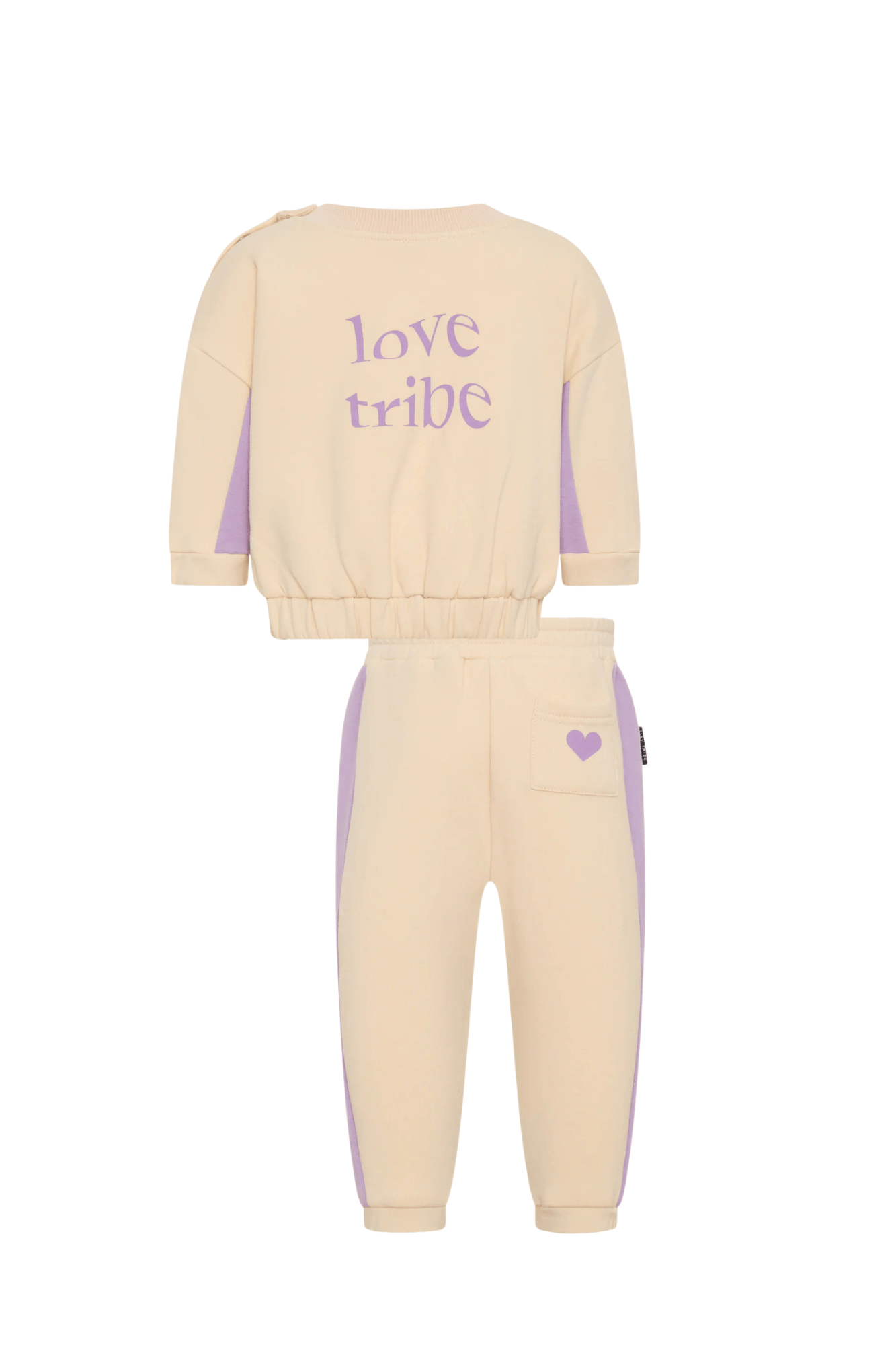 Lilac Love Tribe girls' all-in-one romper from Tiny Tribe with ruffled sleeves and snap closures, perfect for casual wear.