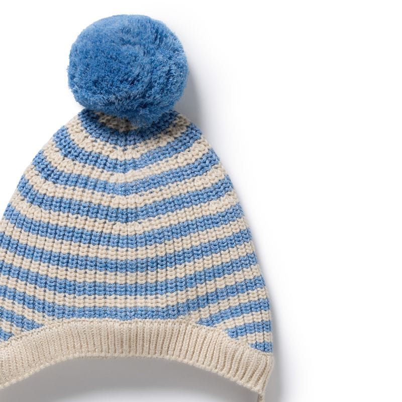 Wilson & Frenchy Accessories Hats Frosted Blue Organic Knitted Stripe Bonnet