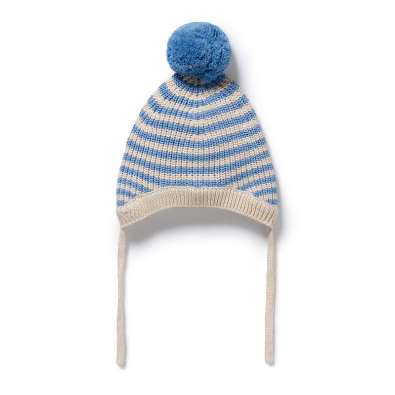 Wilson & Frenchy Accessories Hats NB Frosted Blue Organic Knitted Stripe Bonnet