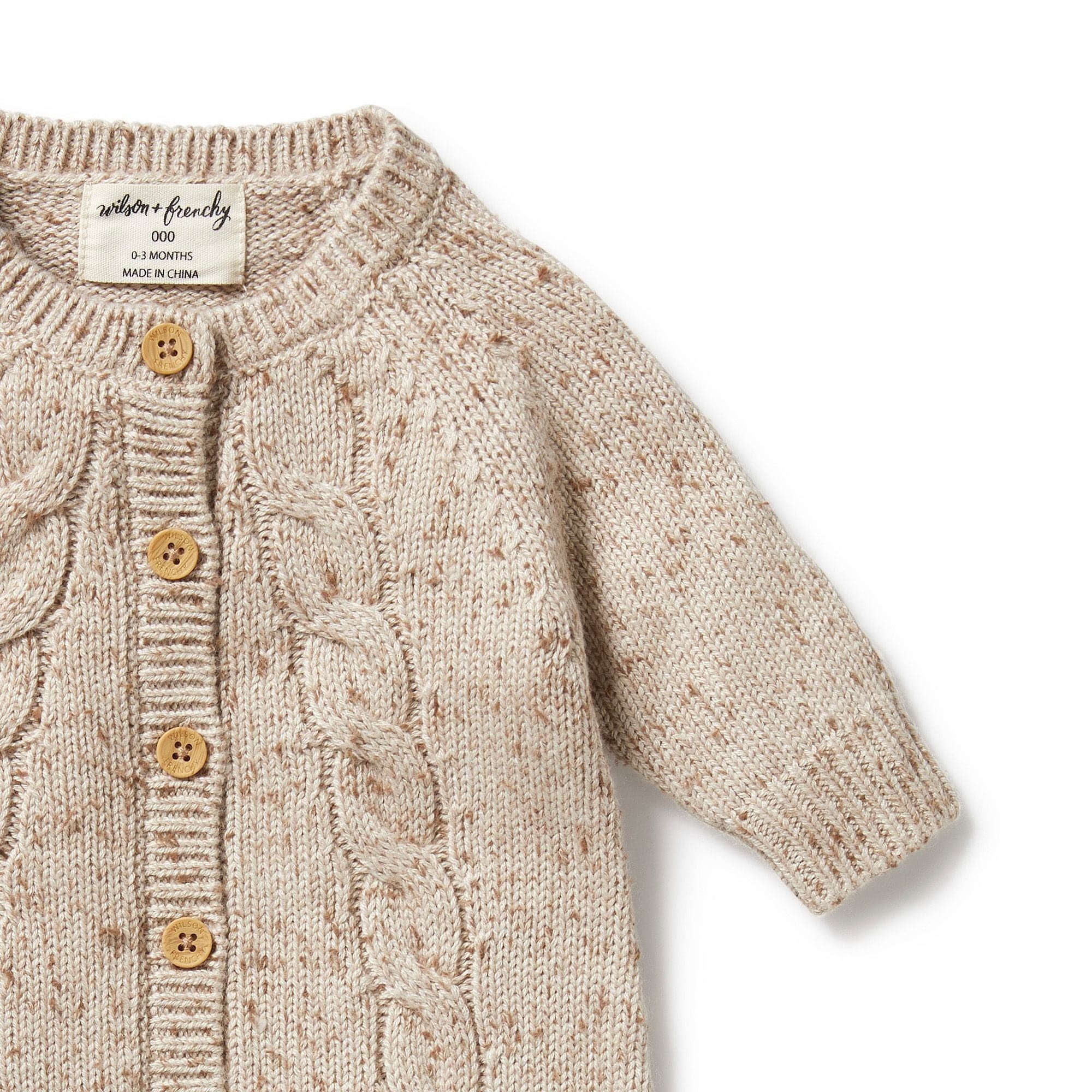 Wilson & Frenchy Boys All In Ones Almond Fleck Knitted Cable Growsuit