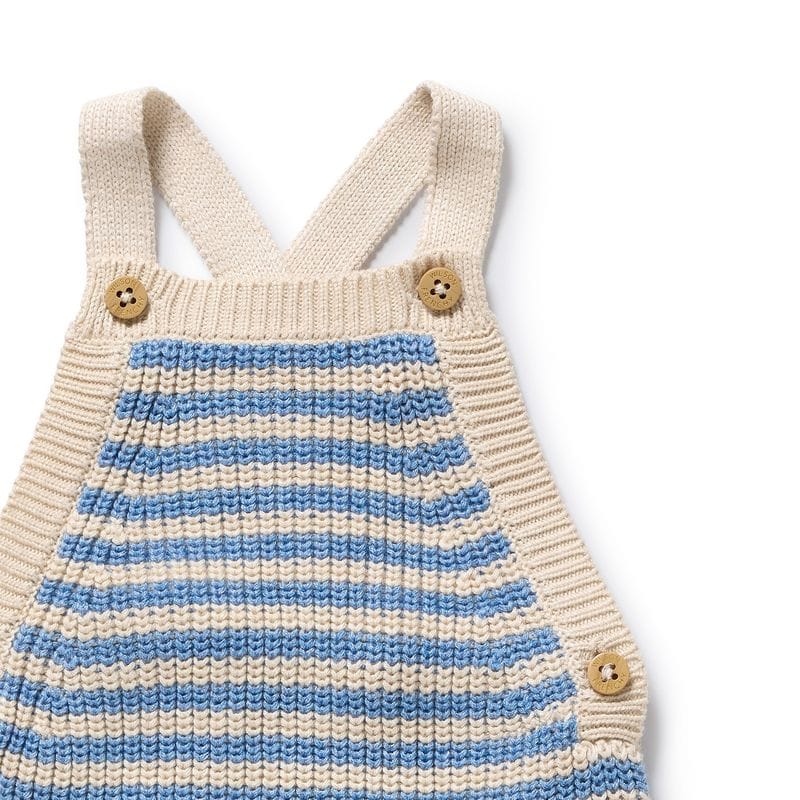 Wilson & Frenchy Boys All In Ones Frosted Blue Organic Stripe Knitted Overall