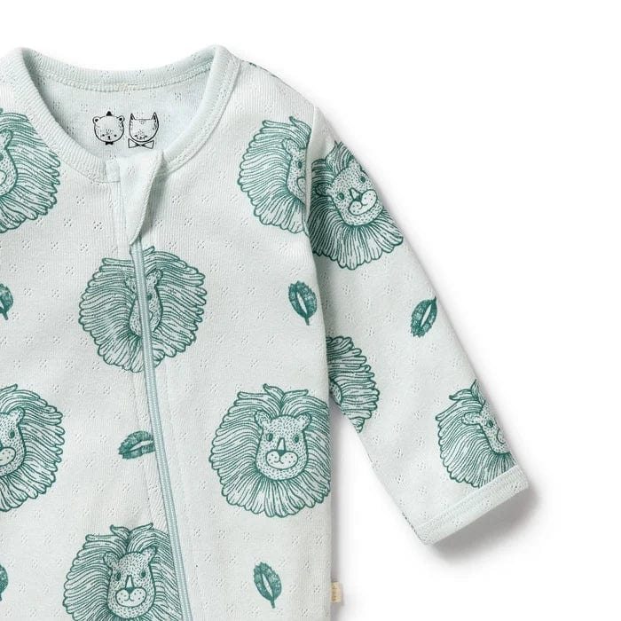 Wilson & Frenchy Boys All In Ones Little Lion Organic Pointelle Zipsuit with Feet