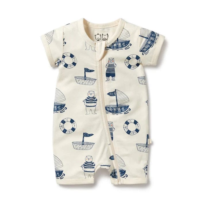 Wilson & Frenchy Boys All In Ones Nautical Bear Organic Boyleg Zipsuit