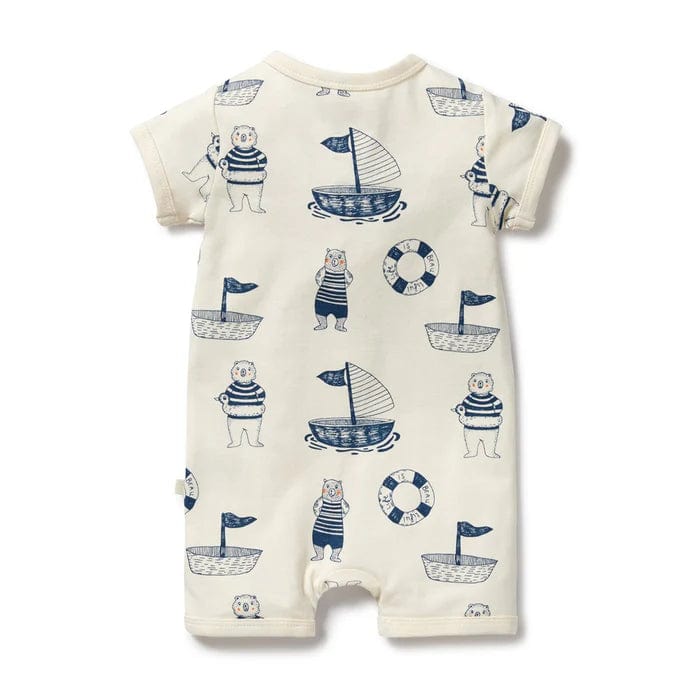 Wilson & Frenchy Boys All In Ones Nautical Bear Organic Boyleg Zipsuit