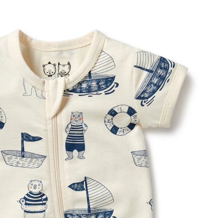 Wilson & Frenchy Boys All In Ones Nautical Bear Organic Boyleg Zipsuit