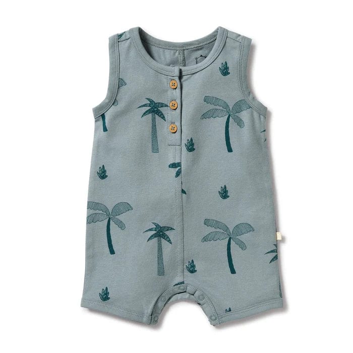 Wilson & Frenchy Boys All In Ones Palm Days Organic Henley Growsuit