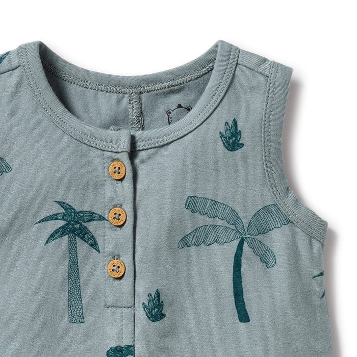 Wilson & Frenchy Boys All In Ones Palm Days Organic Henley Growsuit