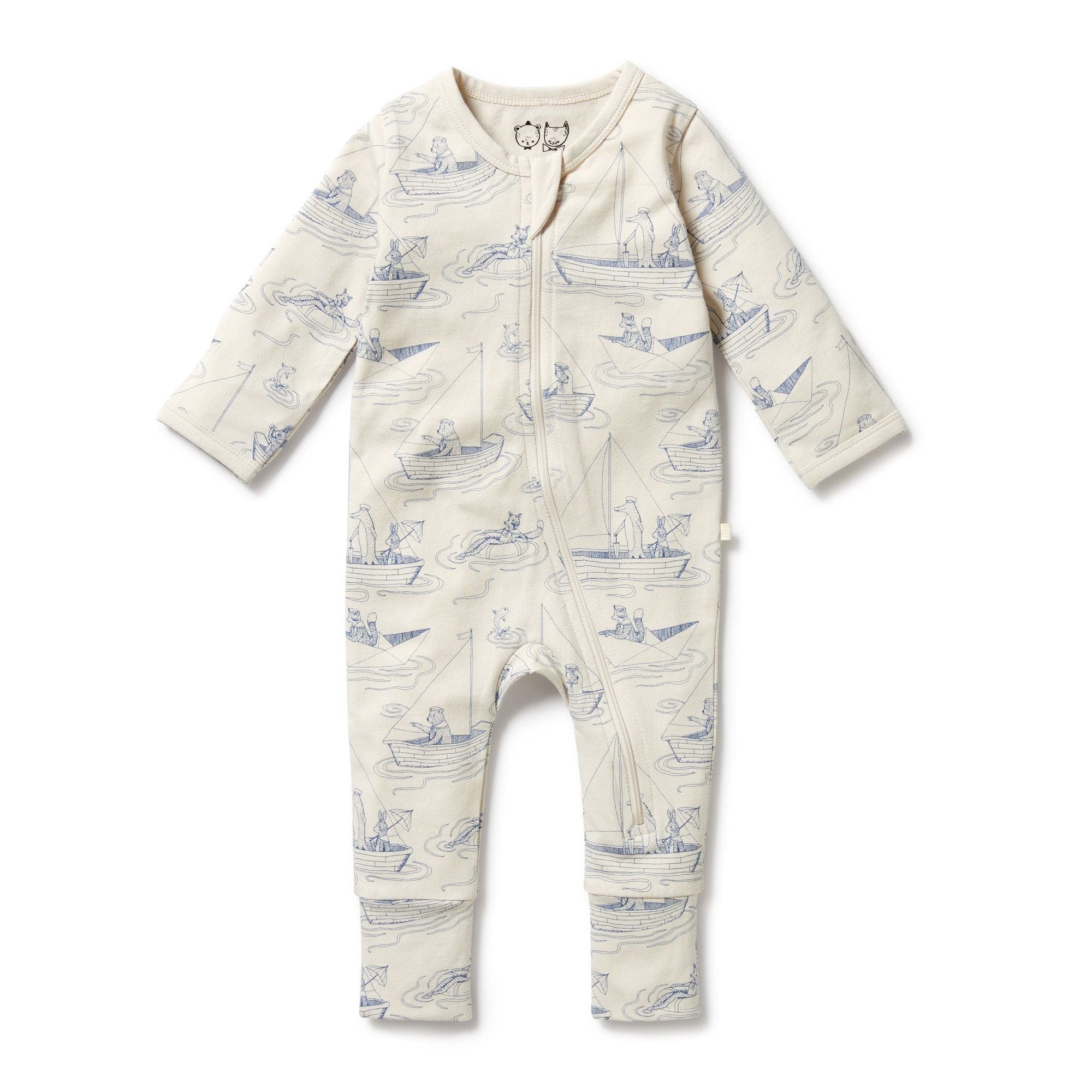Wilson & Frenchy Boys All In Ones Sail Away Organic Zipsuit with Feet