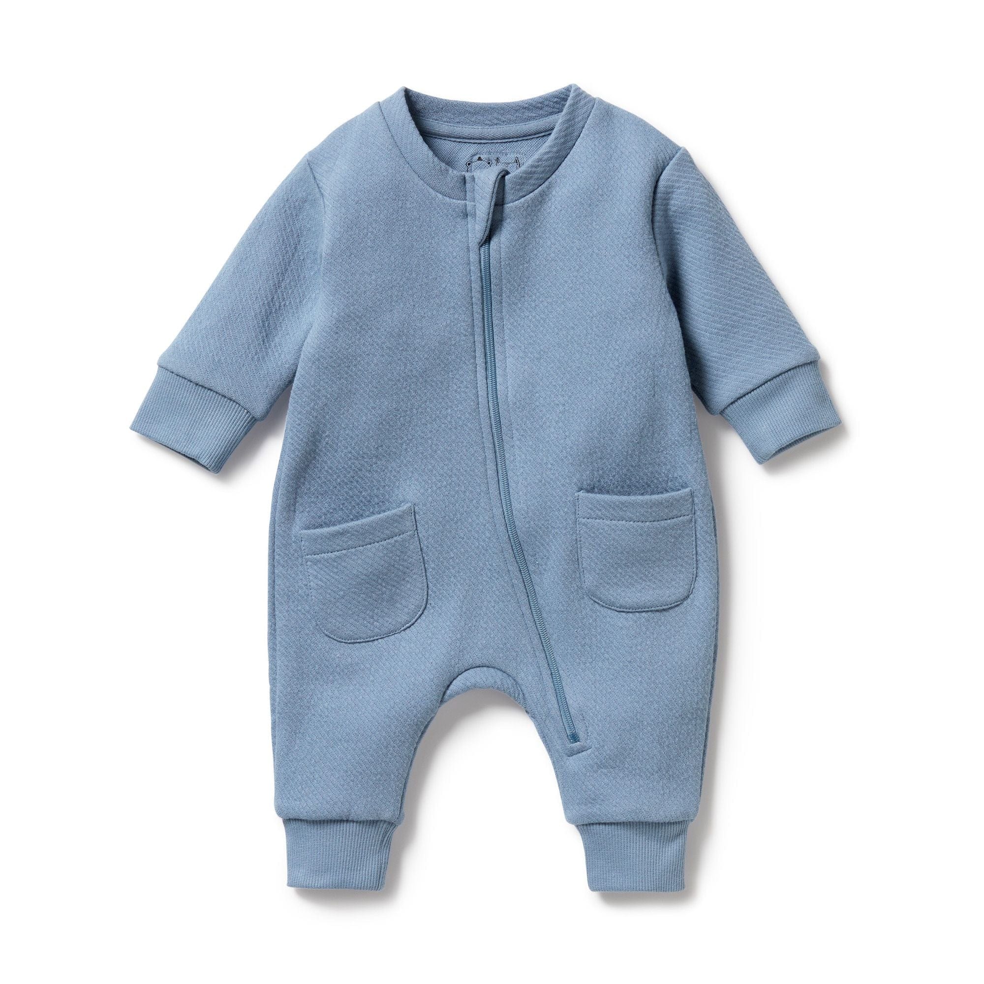 Wilson & Frenchy Boys All In Ones Storm Blue Organic Quilted Growsuit