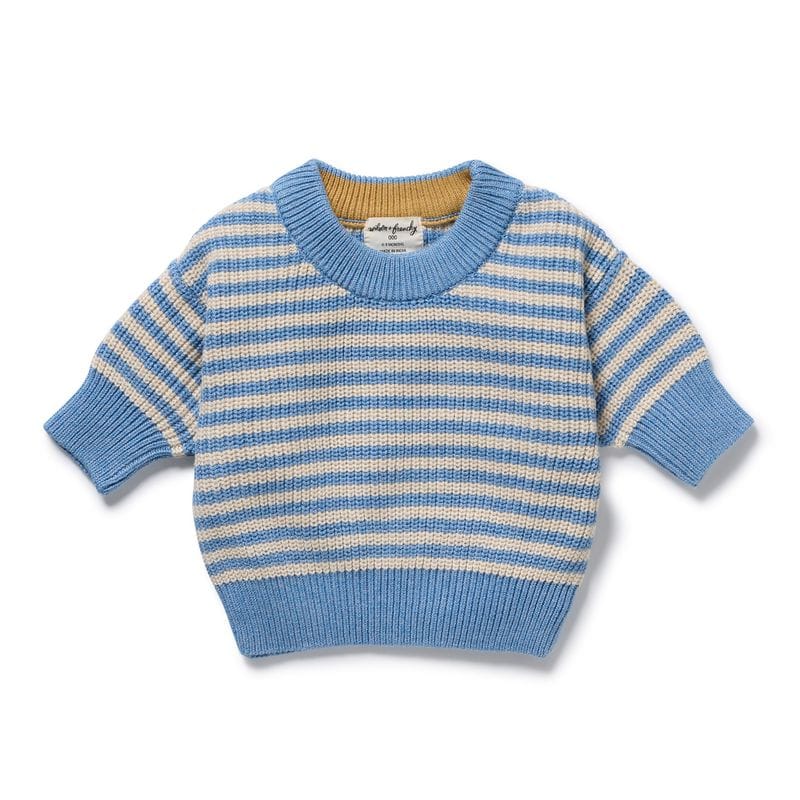 Wilson & Frenchy Boys Jumper 0-3M Frosted Blue Organic Knitted Stripe Jumper