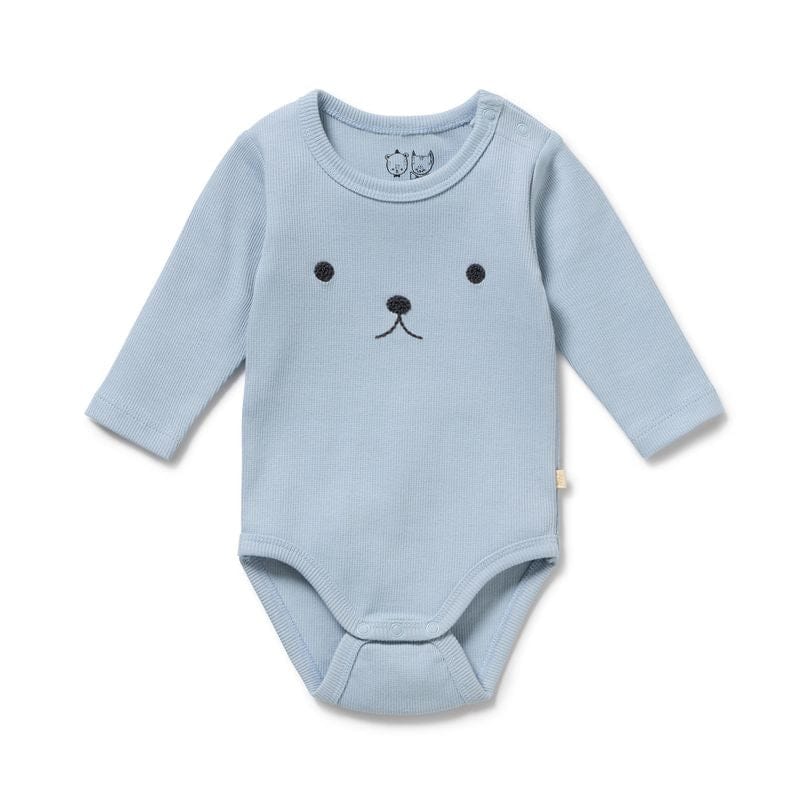 Wilson & Frenchy Boys Onesie 0-3M Storm Blue Organic Rib Long Sleeved Bodysuit