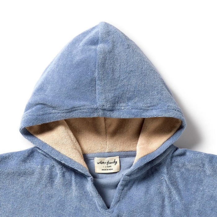 Wilson & Frenchy Boys Swimwear Dusty Blue Organic Terry Hooded Poncho