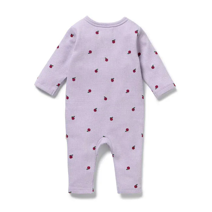 Wilson & Frenchy Girls All In One Berry Plums Organic Waffle Ruffle Zipsuit