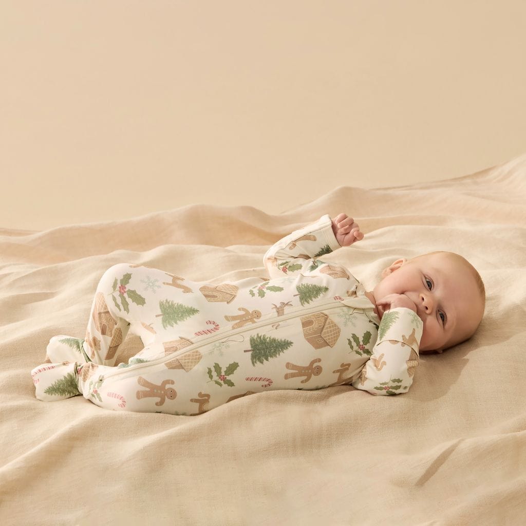 Wilson & Frenchy Girls All In One Holly Jolly Magic Organic Zipsuit with Feet