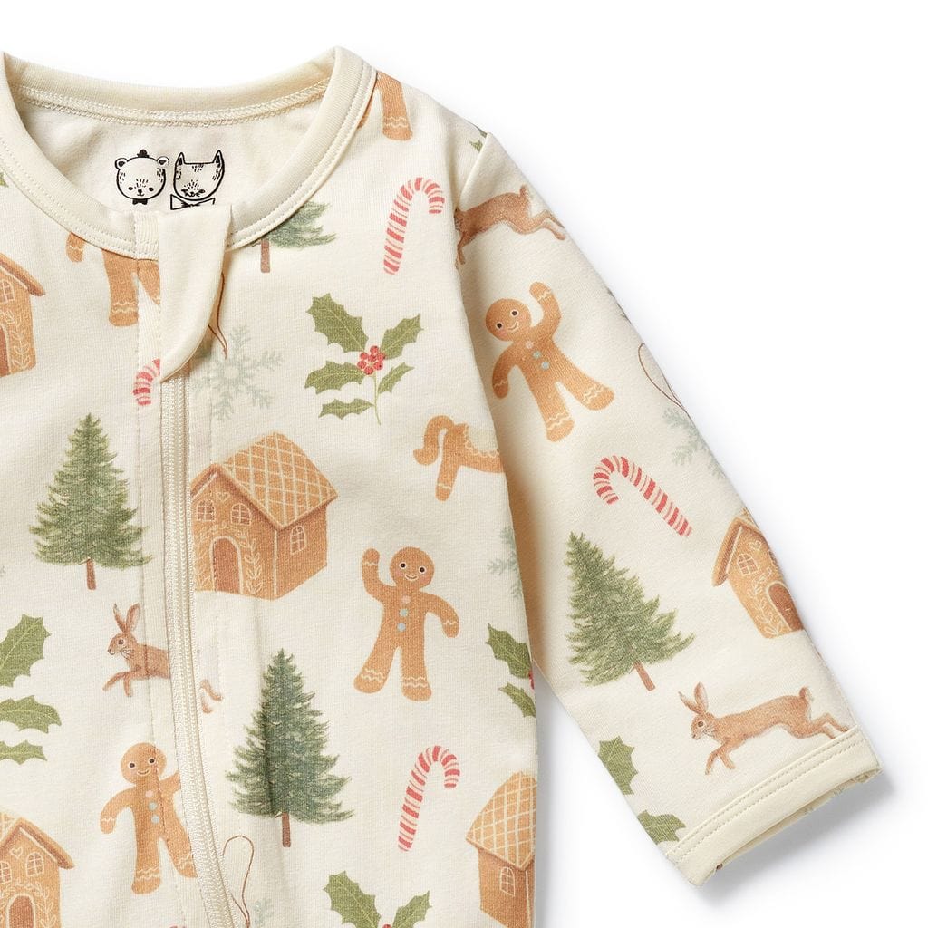 Wilson & Frenchy Girls All In One Holly Jolly Magic Organic Zipsuit with Feet