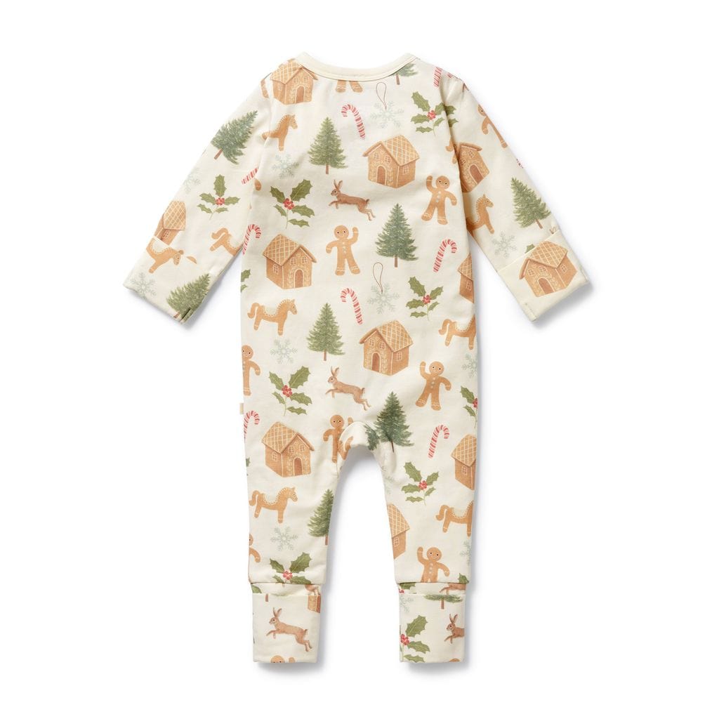 Wilson & Frenchy Girls All In One Holly Jolly Magic Organic Zipsuit with Feet