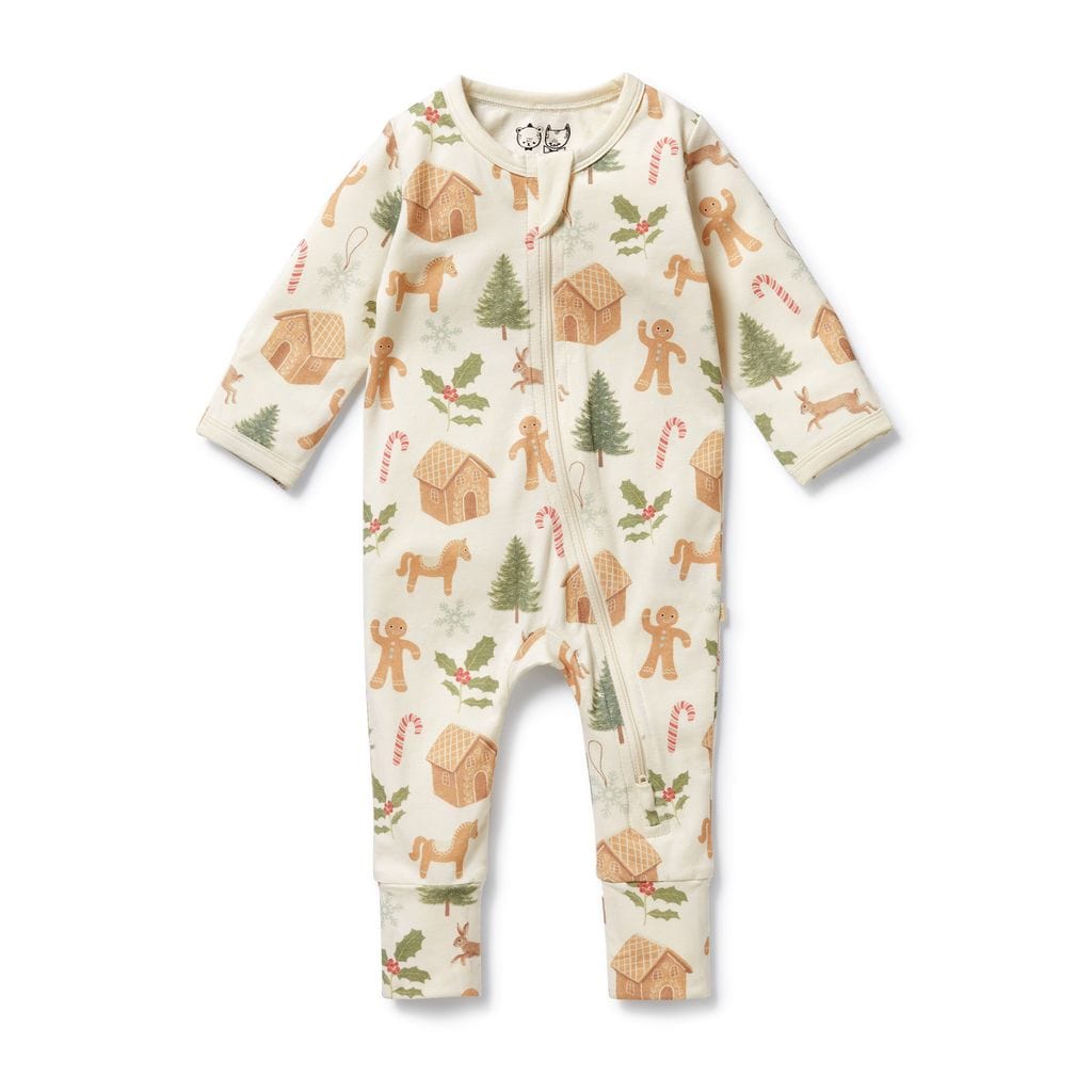 Wilson & Frenchy Girls All In One Holly Jolly Magic Organic Zipsuit with Feet