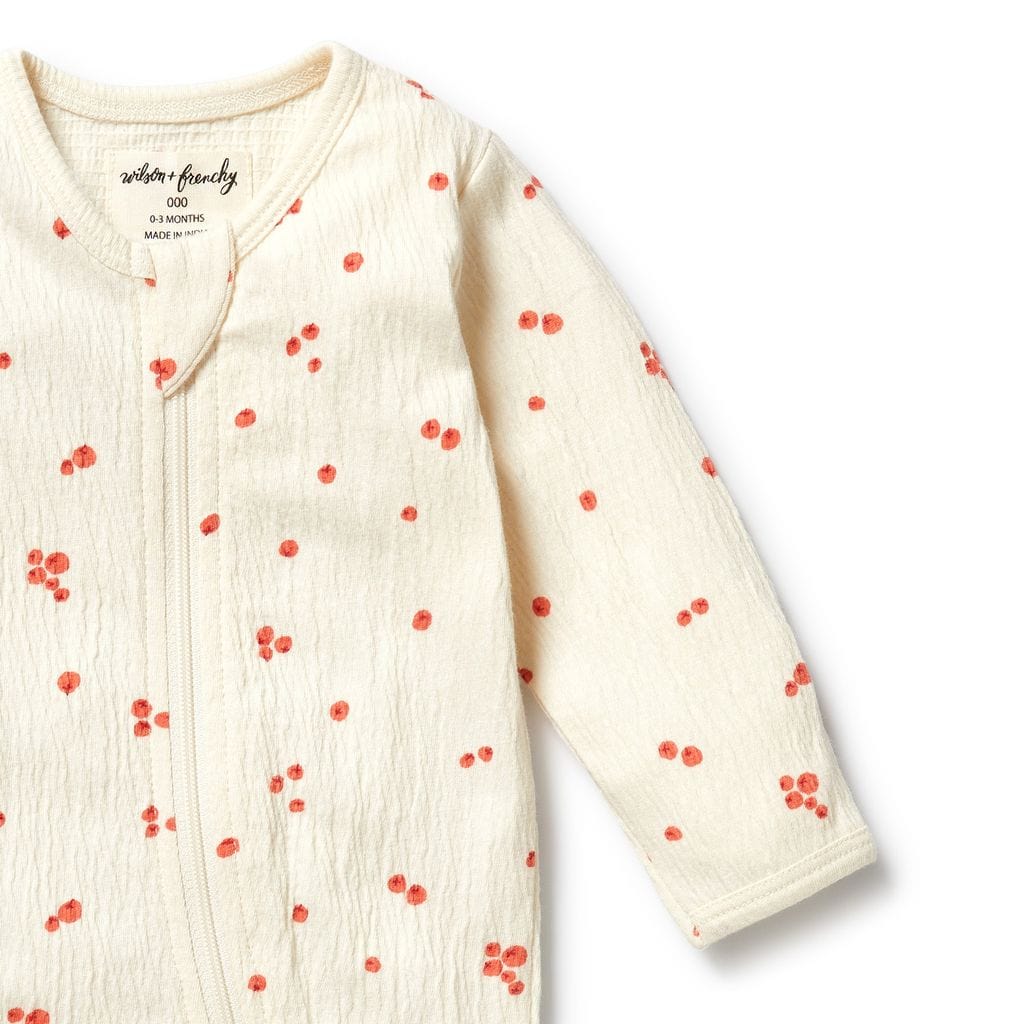Wilson & Frenchy Girls All In One Jolly Holly Organic Crinkle Zipsuit with Feet